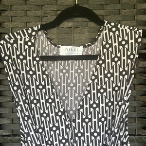 Ladies maxi sundress black and white aysmmetrical print.